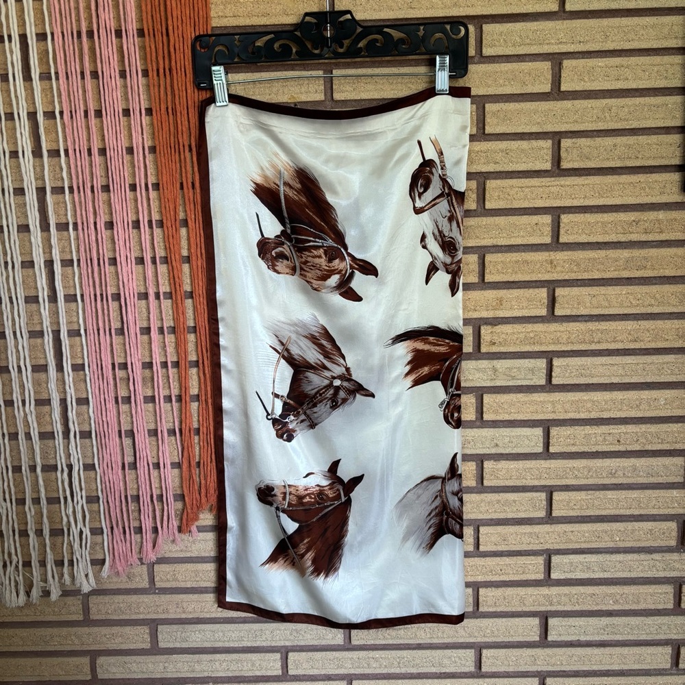60/70's Horse Head Scarf - Japan Acetate Scarf - Square Horse Scarf - Equestrian